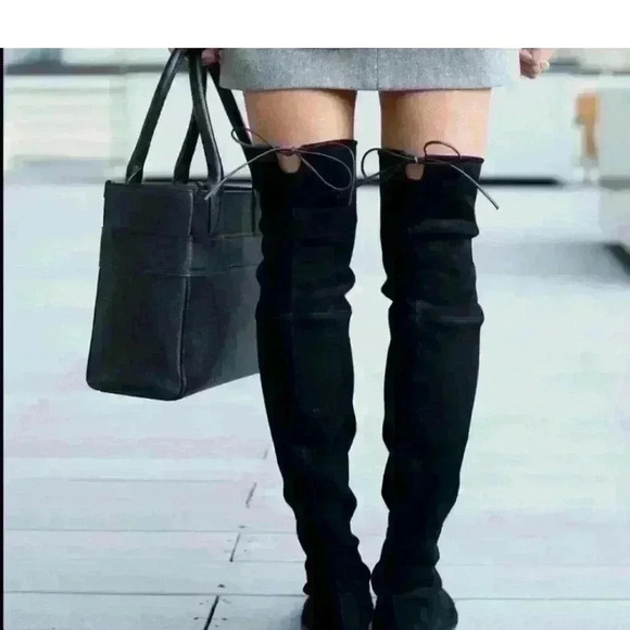Stuart Weitzman Lowland black  over the knee boots 8 Made in Spain retail $920 - Picture 2 of 12
